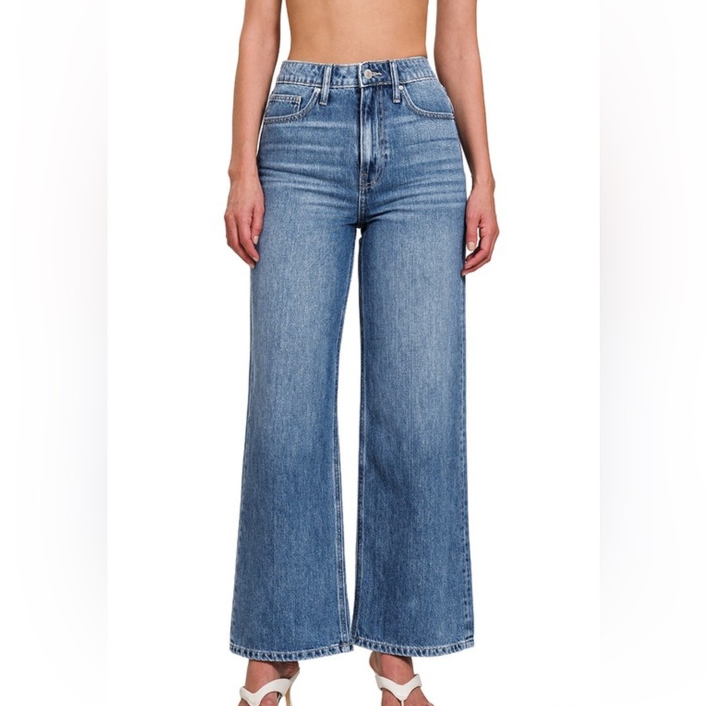 ZENANA High-Waist Wide Leg Denim - Medium Wash